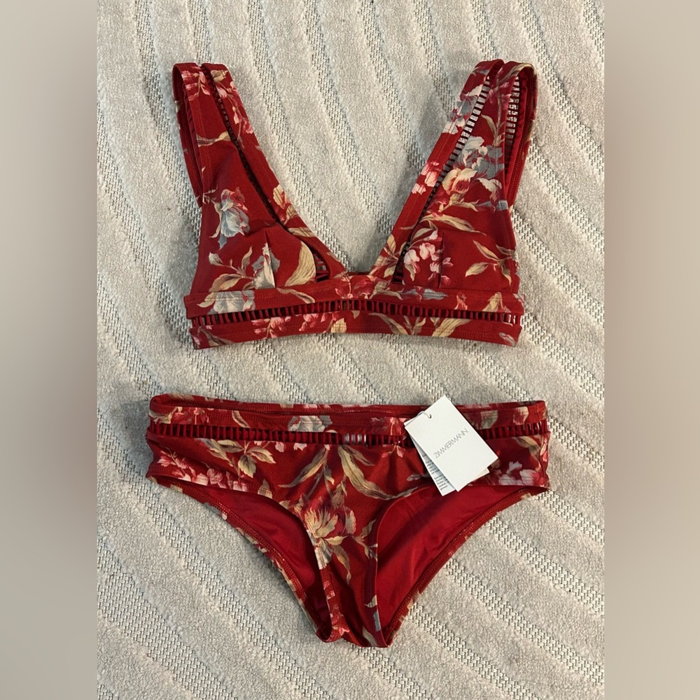 NWT Zimmermann Red Floral Swimsuit Bikini Top and Bottom Set - Size 2; US 6-8 - Picture 2 of 12